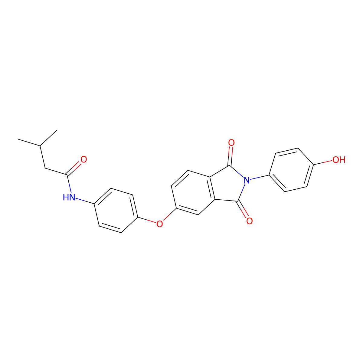 N-[4-[2-(4-hydroxyphenyl)-1,3-dioxoisoindol-5-yl]oxyphenyl]-3-methylbutanamide molecular structure, CAS 381177-77-1