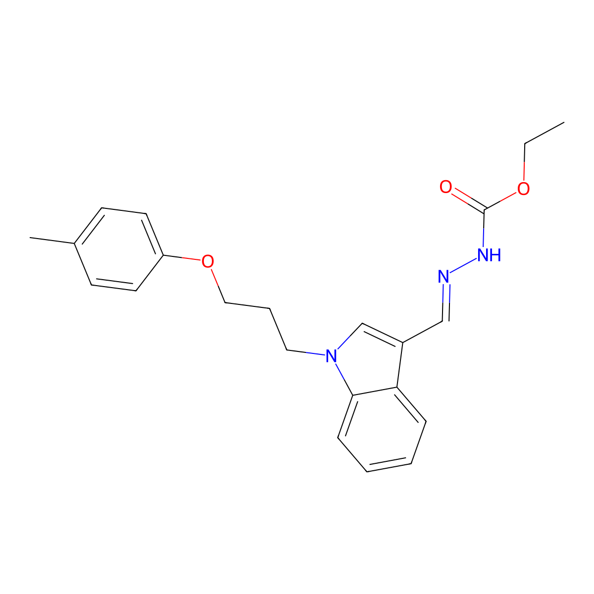 N-[[1-[3-(4-methylphenoxy)propyl]-3-indolyl]methylideneamino]carbamic acid ethyl ester molecular structure, CAS 381178-61-6