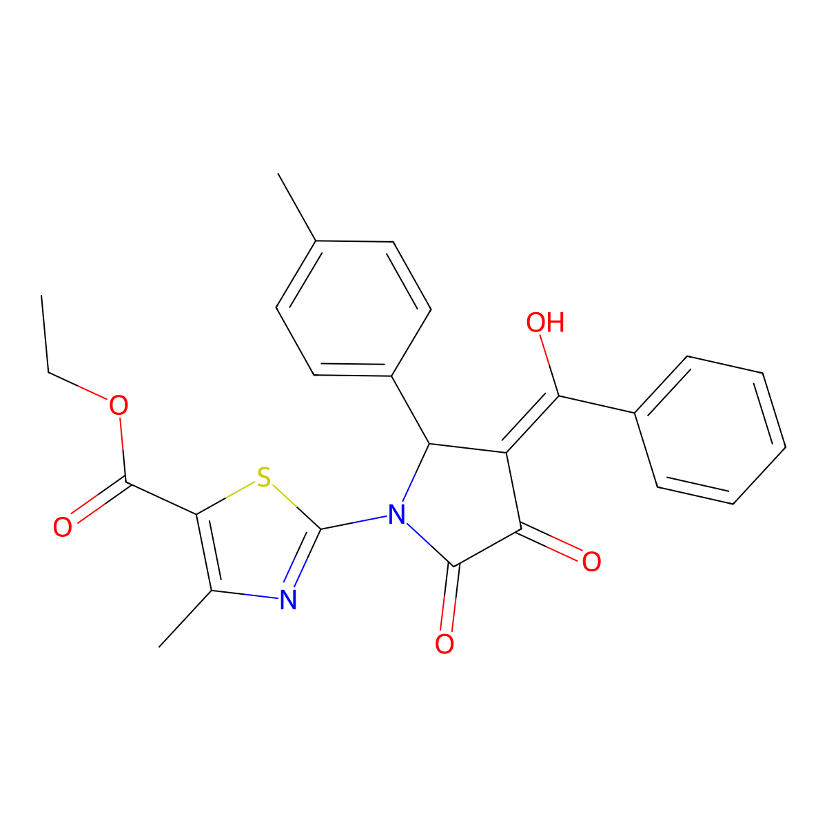 Ethyl 2-[3-[hydroxy(phenyl)methylidene]-2-(4-methylphenyl)-4,5-dioxopyrrolidin-1-yl]-4-methyl-1,3-thiazole-5-carboxylate molecular structure, CAS 381178-64-9