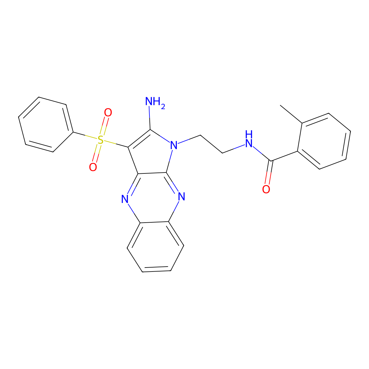 N-{2-[2-amino-3-(phenylsulfonyl)-1H-pyrrolo[2,3-b]quinoxalin-1-yl]ethyl}-2-methylbenzamide molecular structure, CAS 381179-12-0
