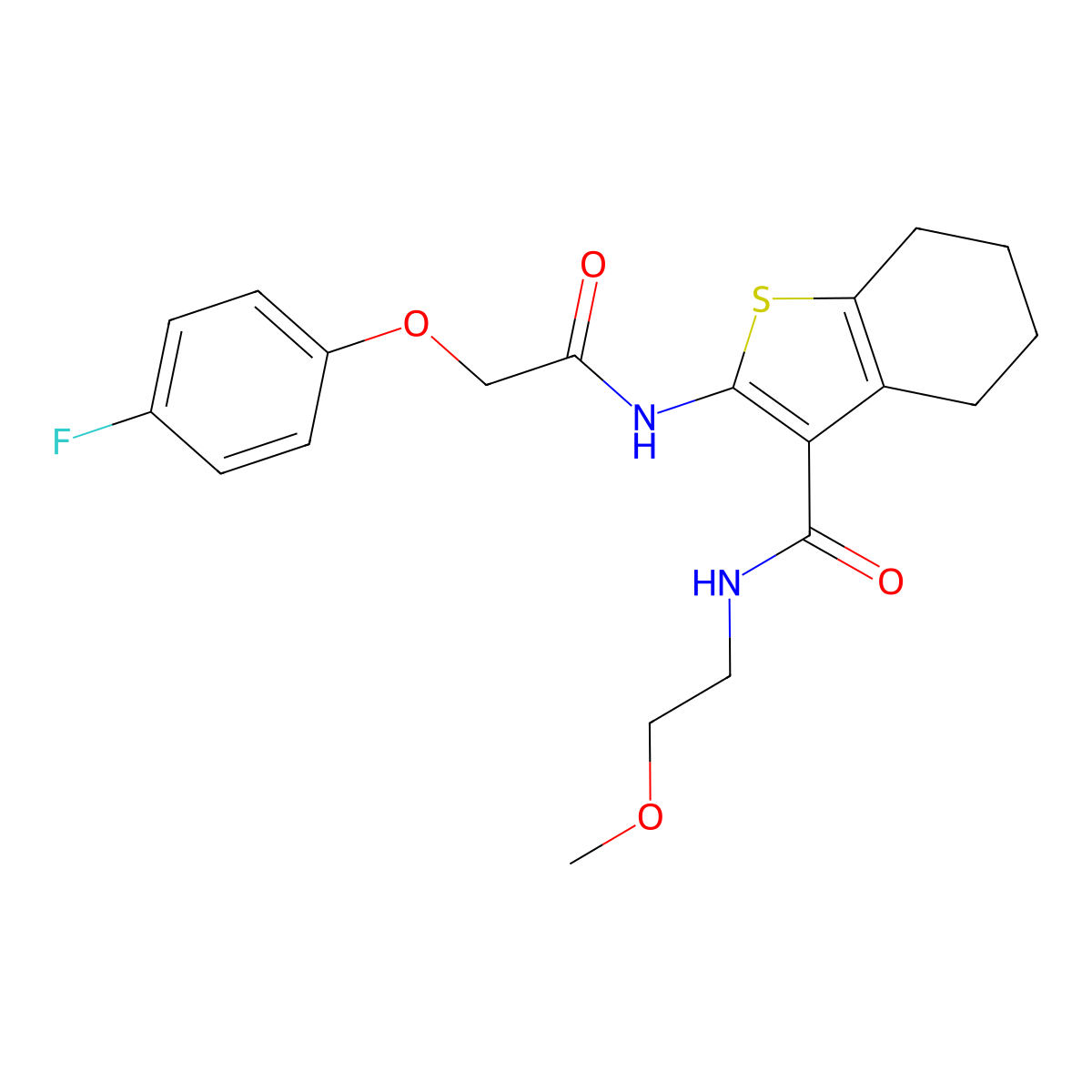 2-(2-(4-fluorophenoxy)acetamido)-N-(2-methoxyethyl)-4,5,6,7-tetrahydrobenzo[b]thiophene-3-carboxamide molecular structure, CAS 381179-14-2