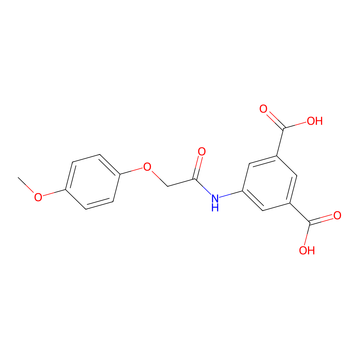 5-{[(4-Methoxyphenoxy)acetyl]amino}benzene-1,3-dicarboxylic acid molecular structure, CAS 381181-44-8