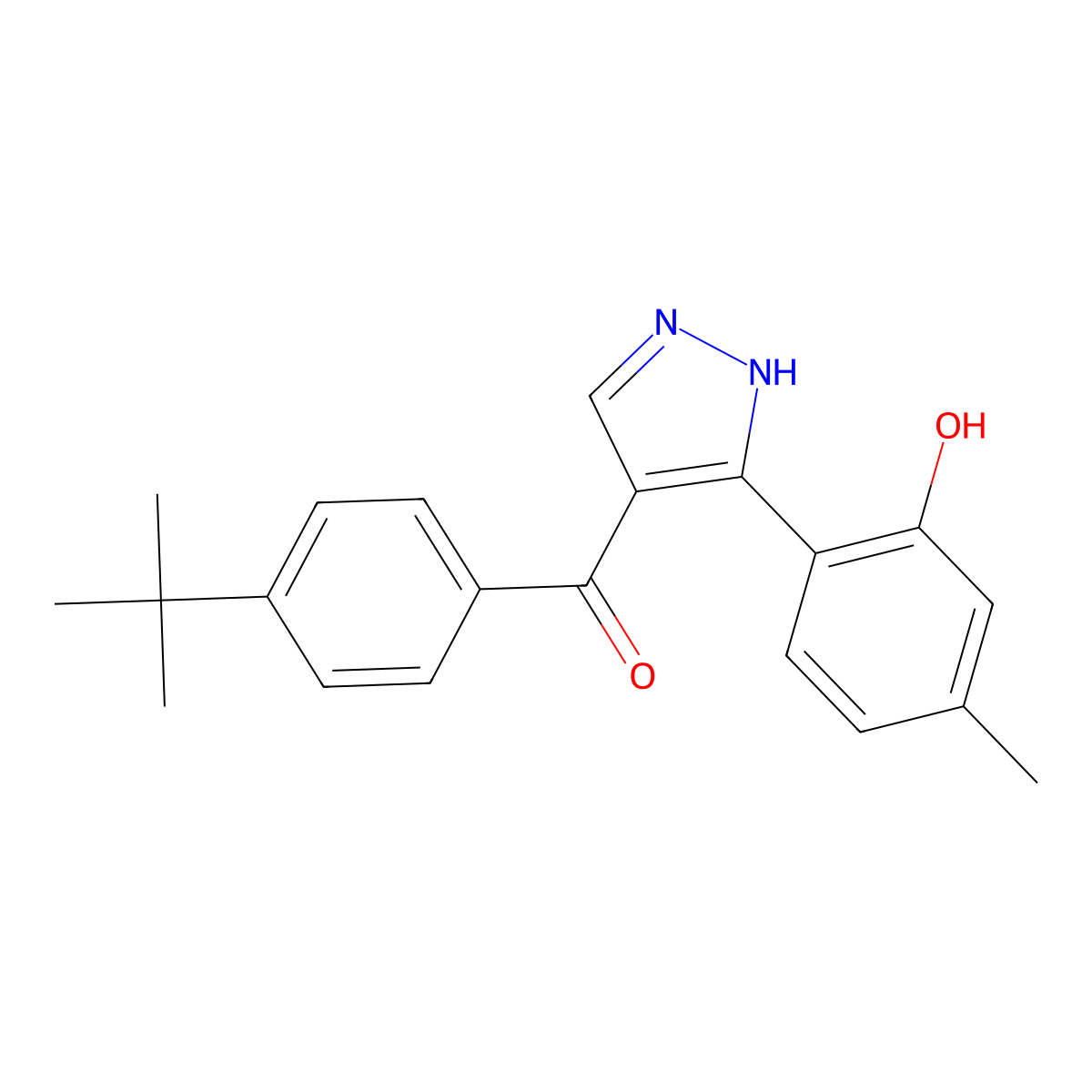 (4-(tert-butyl)phenyl)(3-(2-hydroxy-4-methylphenyl)-1H-pyrazol-4-yl)methanone molecular structure, CAS 381181-60-8