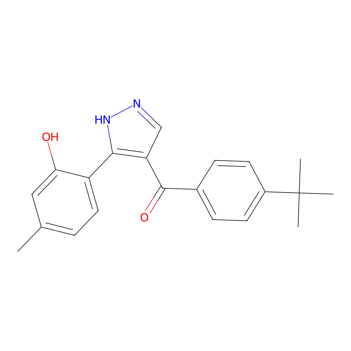 (4-(tert-butyl)phenyl)(3-(2-hydroxy-4-methylphenyl)-1H-pyrazol-4-yl)methanone molecular structure, CAS 381181-60-8
