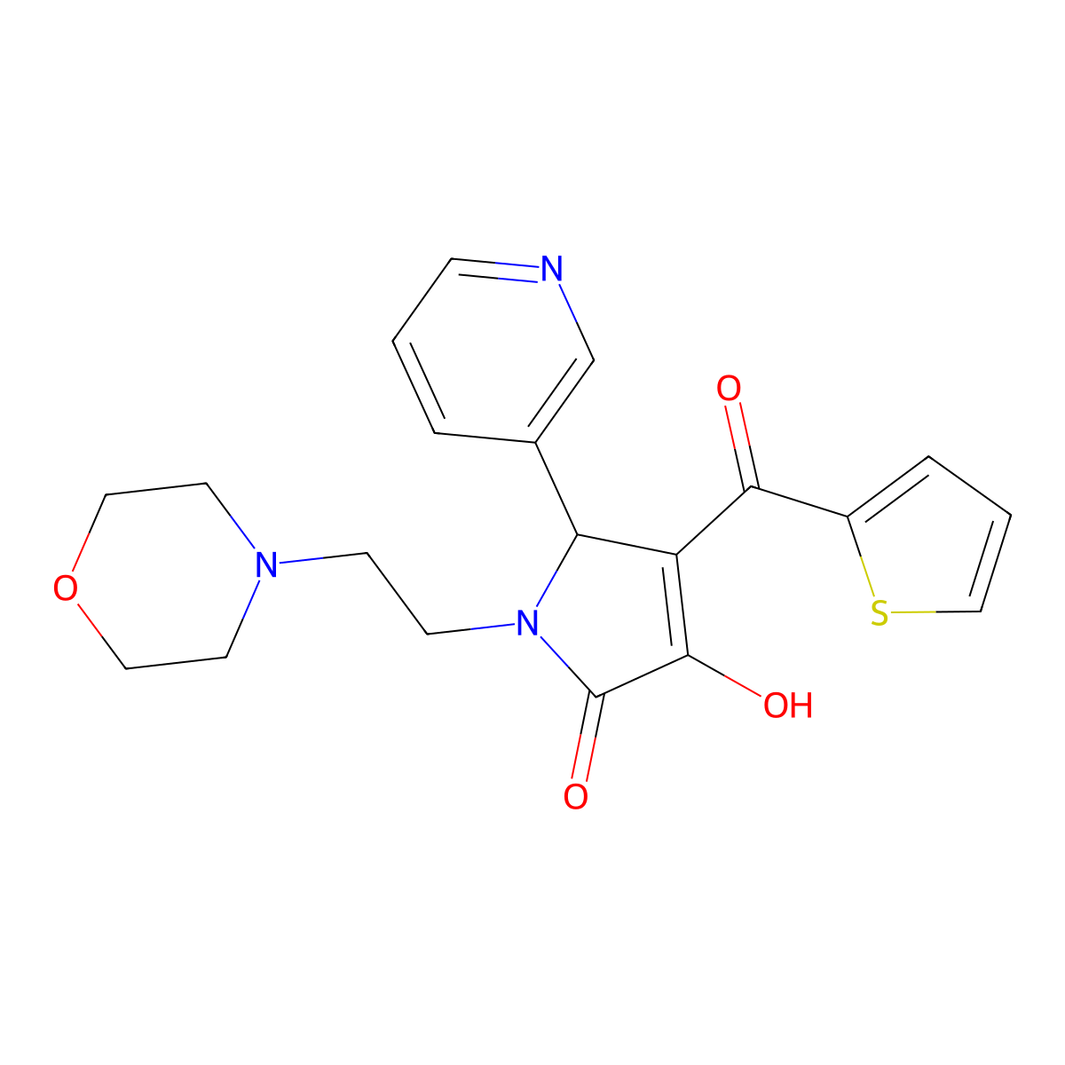 3-hydroxy-1-(2-morpholinoethyl)-5-(pyridin-3-yl)-4-(thiophene-2-carbonyl)-1H-pyrrol-2(5H)-one molecular structure, CAS 381182-13-4
