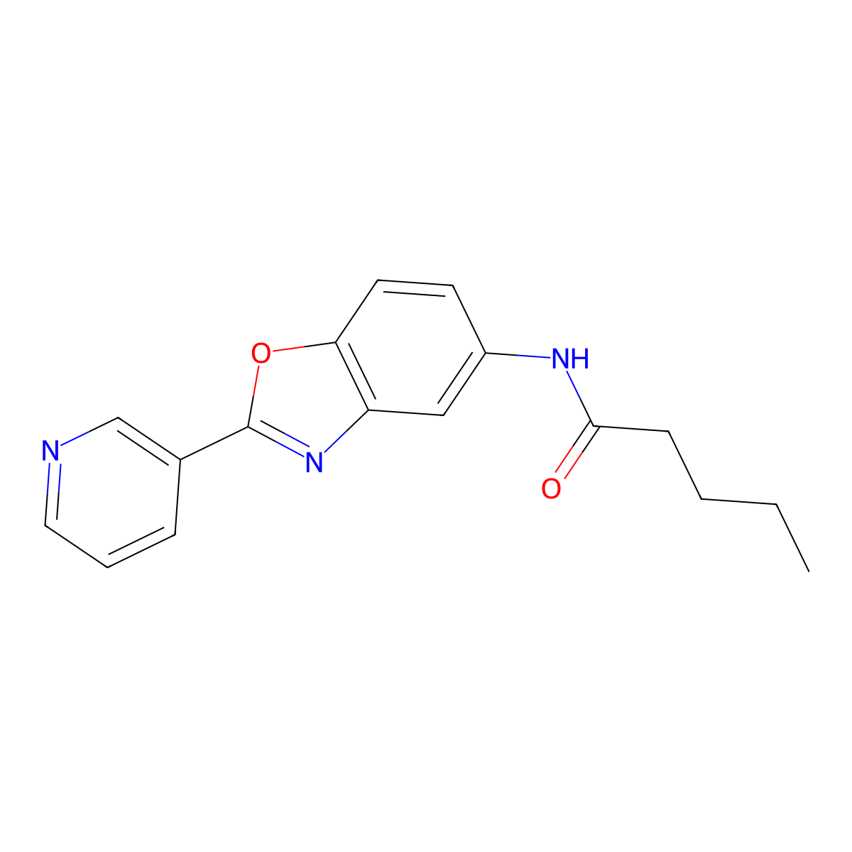 N-[2-(pyridin-3-yl)-1,3-benzoxazol-5-yl]pentanamide molecular structure, CAS 381182-35-0