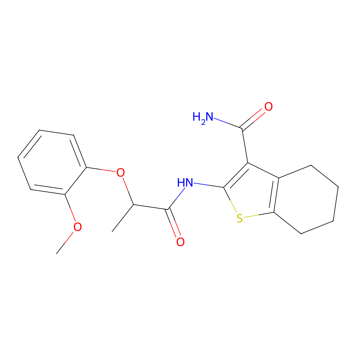 2-{[2-(2-Methoxyphenoxy)propanoyl]amino}-4,5,6,7-tetrahydro-1-benzothiophene-3-carboxamide molecular structure, CAS 381182-44-1