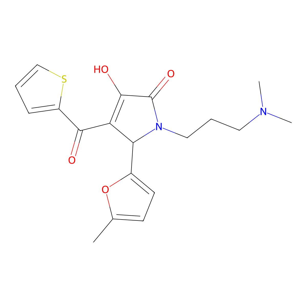 1-[3-(dimethylamino)propyl]-4-hydroxy-2-(5-methylfuran-2-yl)-3-(thiophene-2-carbonyl)-2H-pyrrol-5-one molecular structure, CAS 381182-59-8