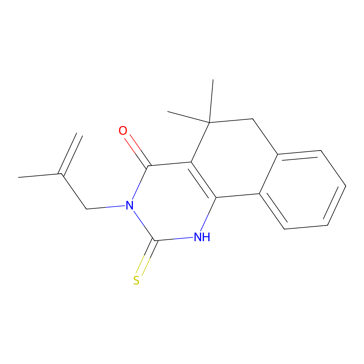 5,5-Dimethyl-3-(2-methylprop-2-enyl)-2-sulfanylidene-1,6-dihydrobenzo[h]quinazolin-4-one molecular structure, CAS 381184-28-7