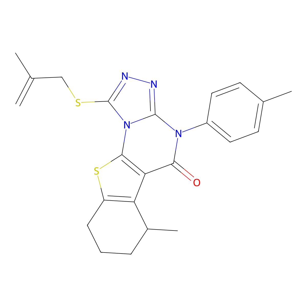 6-methyl-1-((2-methylallyl)thio)-4-(p-tolyl)-6,7,8,9-tetrahydrobenzo[4,5]thieno[3,2-e][1,2,4]triazolo[4,3-a]pyrimidin-5(4H)-one molecular structure, CAS 381184-40-3