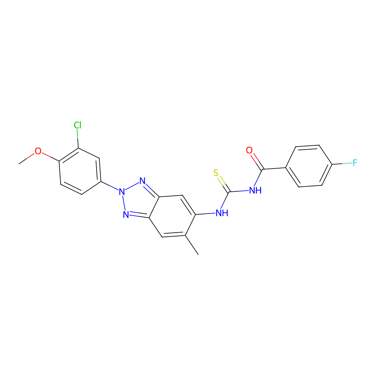 N-[[2-(3-chloro-4-methoxyphenyl)-6-methylbenzotriazol-5-yl]carbamothioyl]-4-fluorobenzamide molecular structure, CAS 381184-63-0