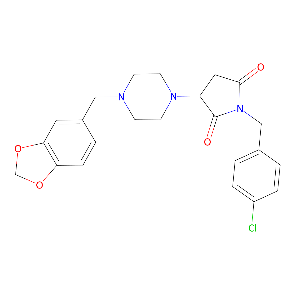 3-[4-(1,3-Benzodioxol-5-ylmethyl)piperazin-1-yl]-1-(4-chlorobenzyl)pyrrolidine-2,5-dione molecular structure, CAS 381184-75-4