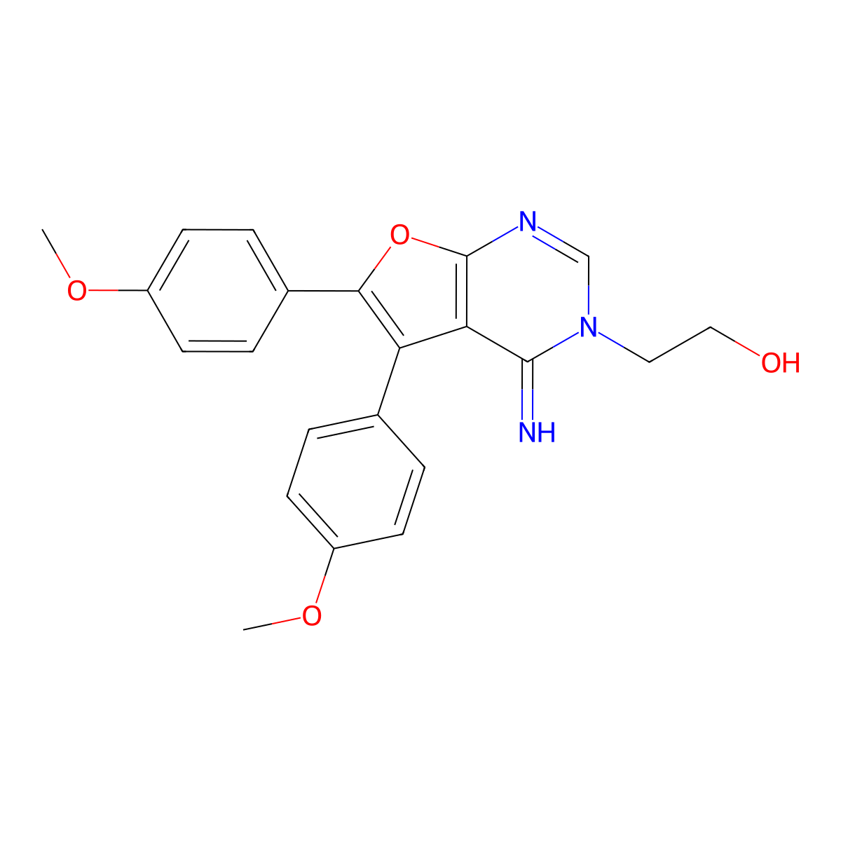2-(4-imino-5,6-bis(4-methoxyphenyl)furo[2,3-d]pyrimidin-3(4H)-yl)ethanol molecular structure, CAS 381185-57-5
