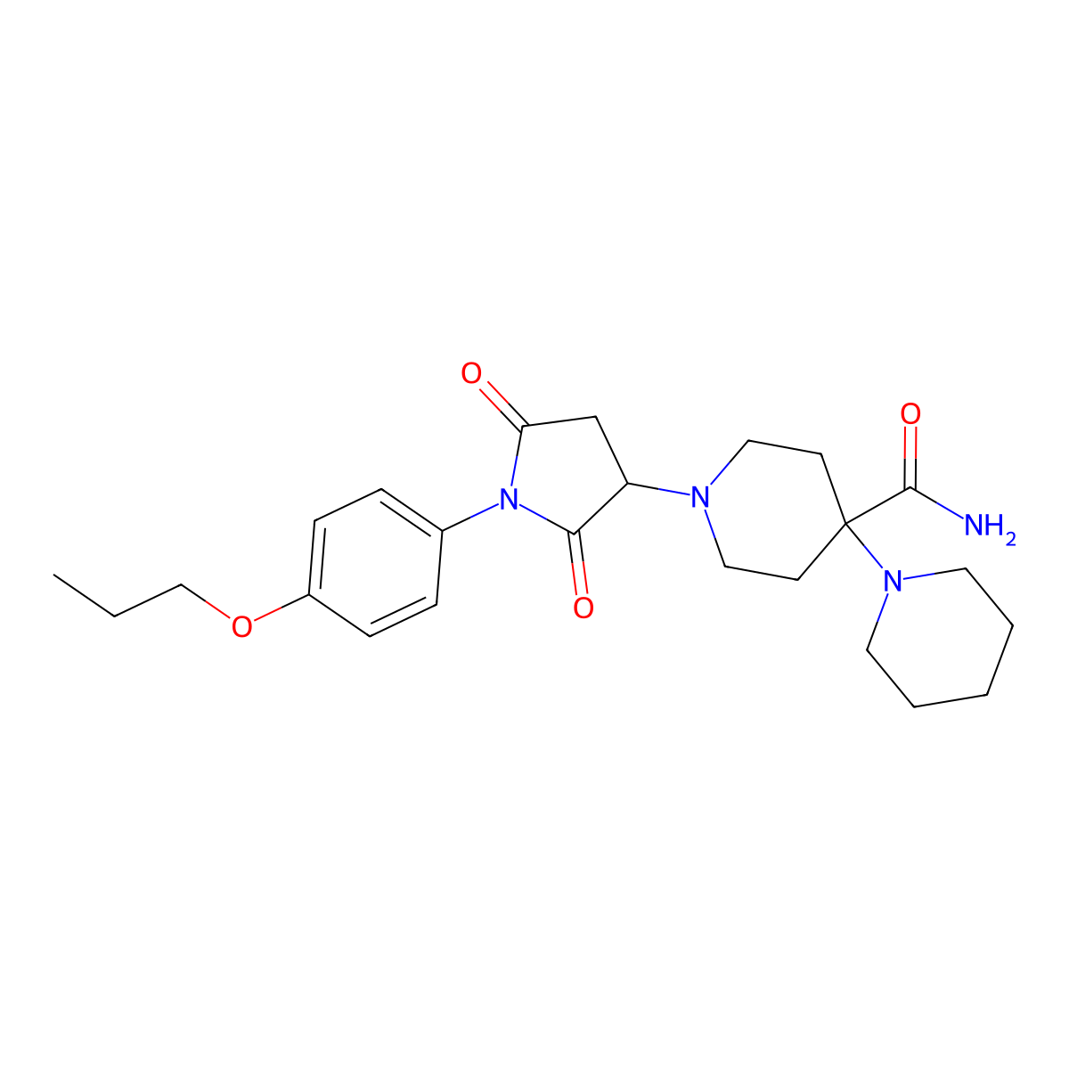 1-[2,5-Dioxo-1-(4-propoxyphenyl)pyrrolidin-3-yl]-4-piperidin-1-ylpiperidine-4-carboxamide molecular structure, CAS 381185-67-7
