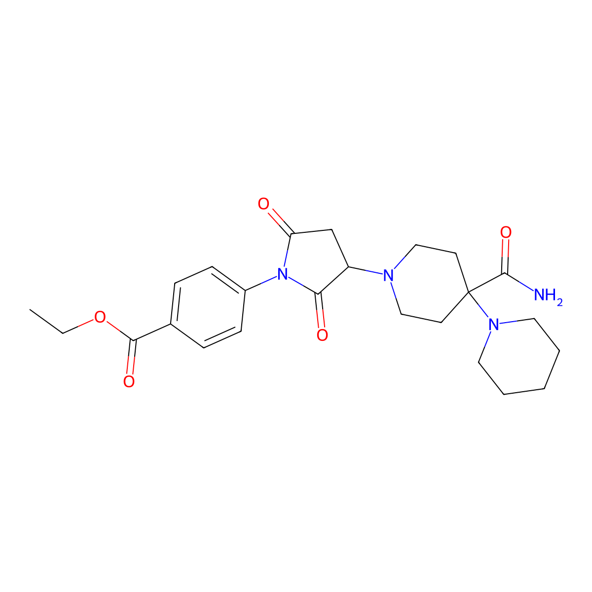 Ethyl 4-[3-(4-carbamoyl-4-piperidin-1-ylpiperidin-1-yl)-2,5-dioxopyrrolidin-1-yl]benzoate molecular structure, CAS 381185-69-9