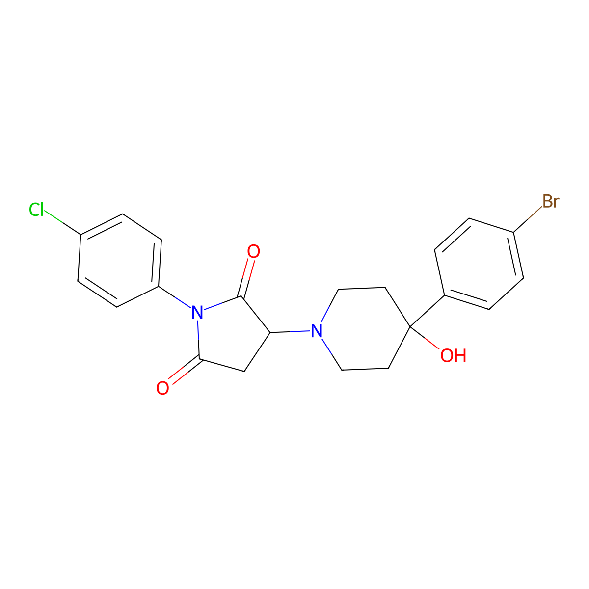 3-[4-(4-Bromophenyl)-4-hydroxypiperidin-1-yl]-1-(4-chlorophenyl)pyrrolidine-2,5-dione molecular structure, CAS 381185-76-8