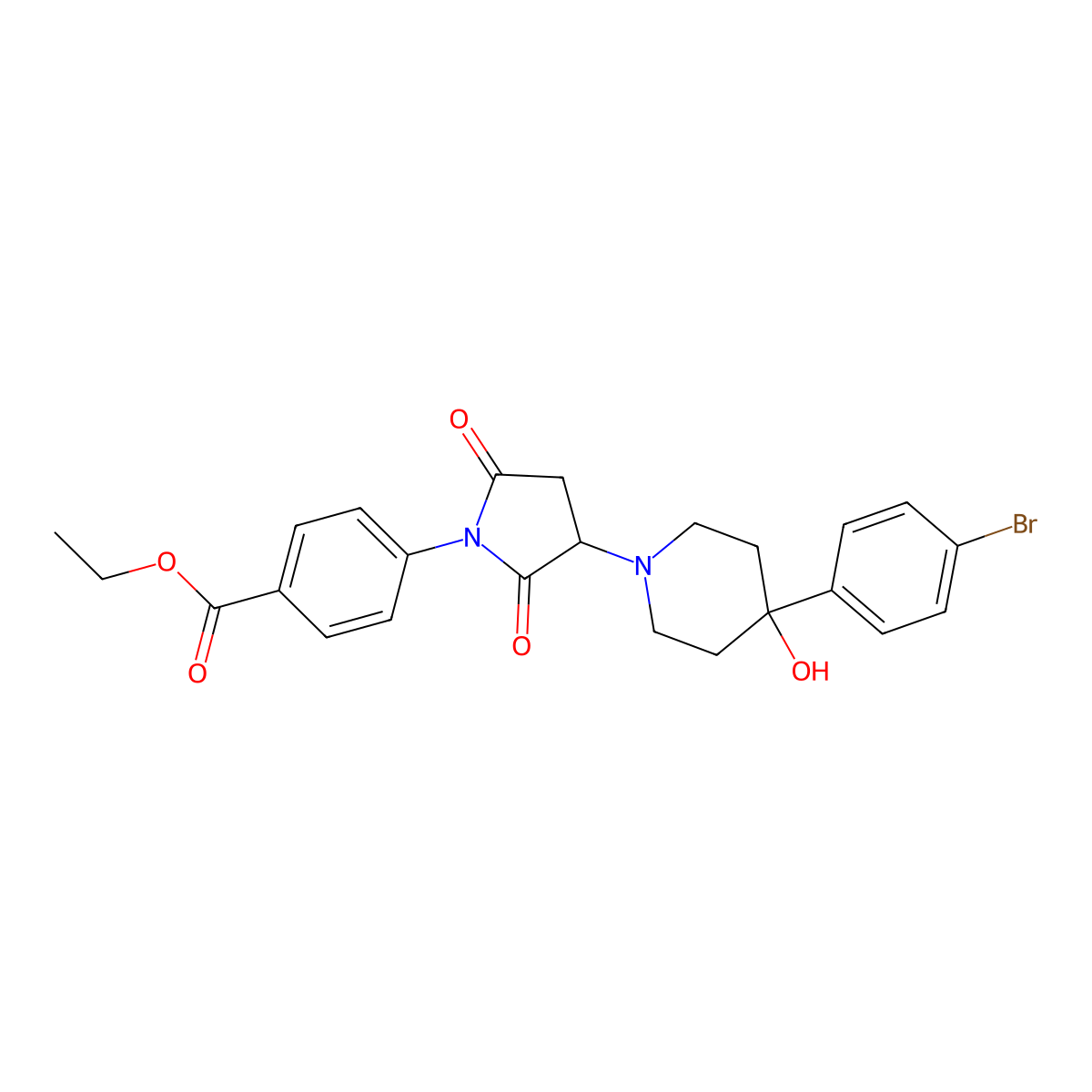 Ethyl 4-{3-[4-(4-bromophenyl)-4-hydroxypiperidin-1-yl]-2,5-dioxopyrrolidin-1-yl}benzoate molecular structure, CAS 381185-79-1
