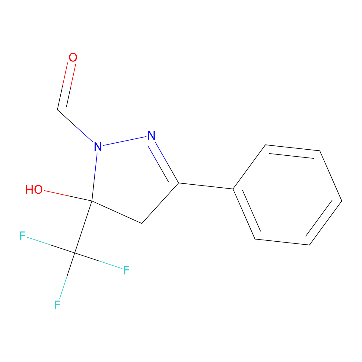 5-Hydroxy-3-phenyl-5-(trifluoromethyl)-4,5-dihydro-1H-pyrazole-1-carbaldehyde molecular structure, CAS 381186-24-9