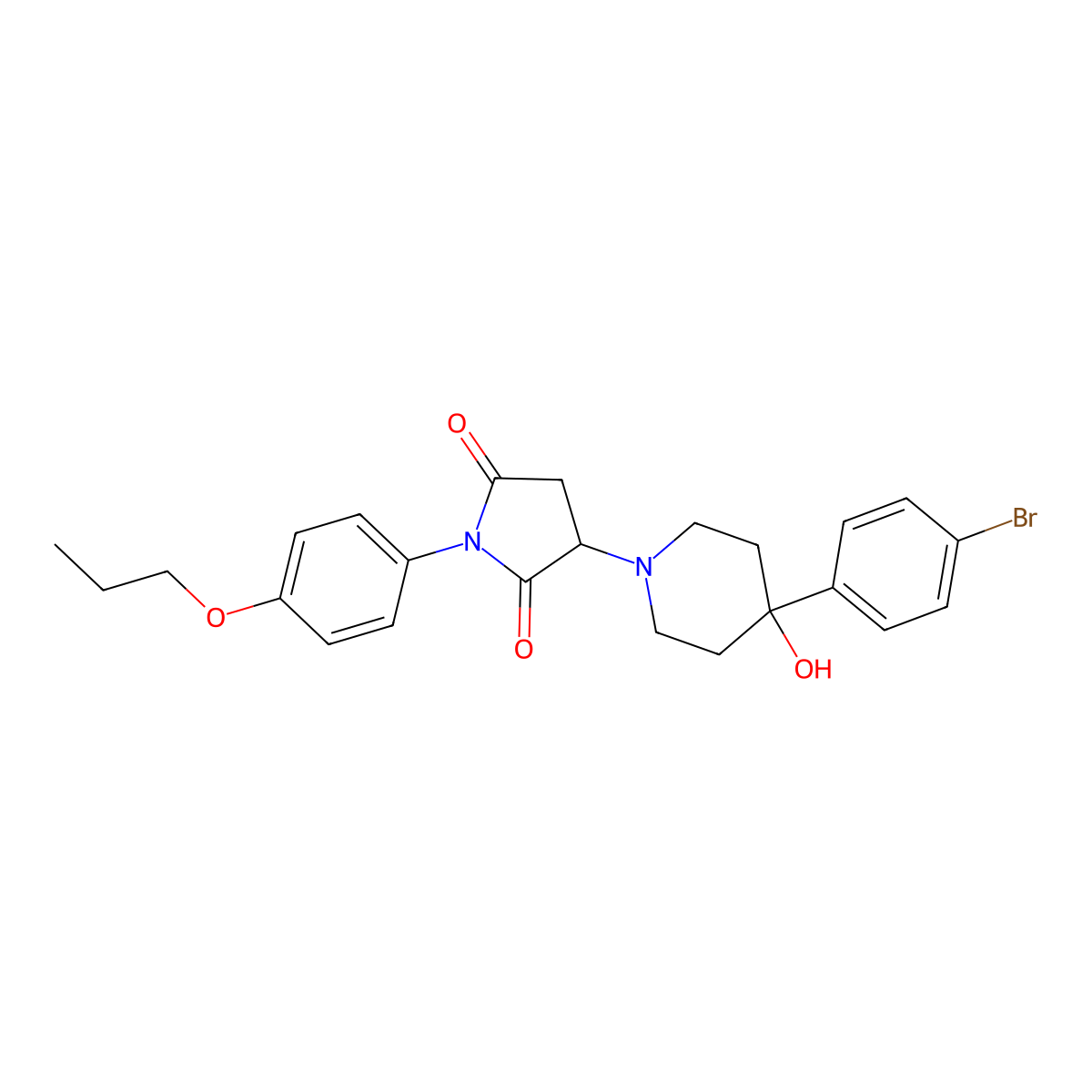 3-[4-(4-Bromophenyl)-4-hydroxypiperidin-1-yl]-1-(4-propoxyphenyl)pyrrolidine-2,5-dione molecular structure, CAS 381186-32-9