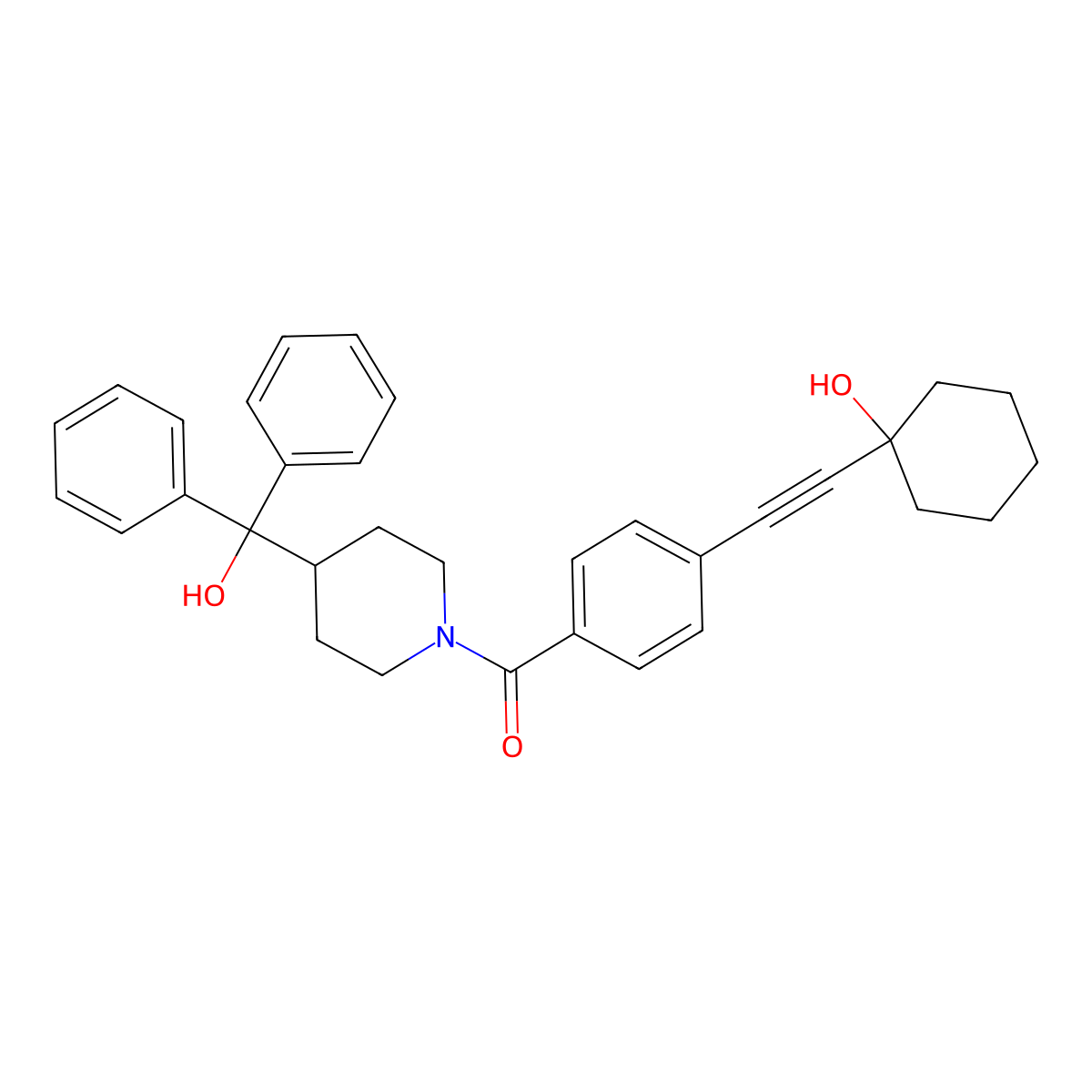 {4-[(1-Hydroxycyclohexyl)ethynyl]phenyl}{4-[hydroxy(diphenyl)methyl]piperidin-1-yl}methanone molecular structure, CAS 381186-33-0