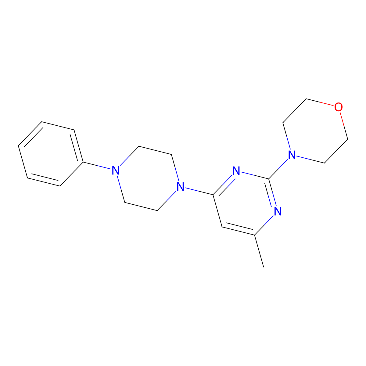 4-[4-Methyl-6-(4-phenylpiperazin-1-yl)pyrimidin-2-yl]morpholine molecular structure, CAS 381186-66-9
