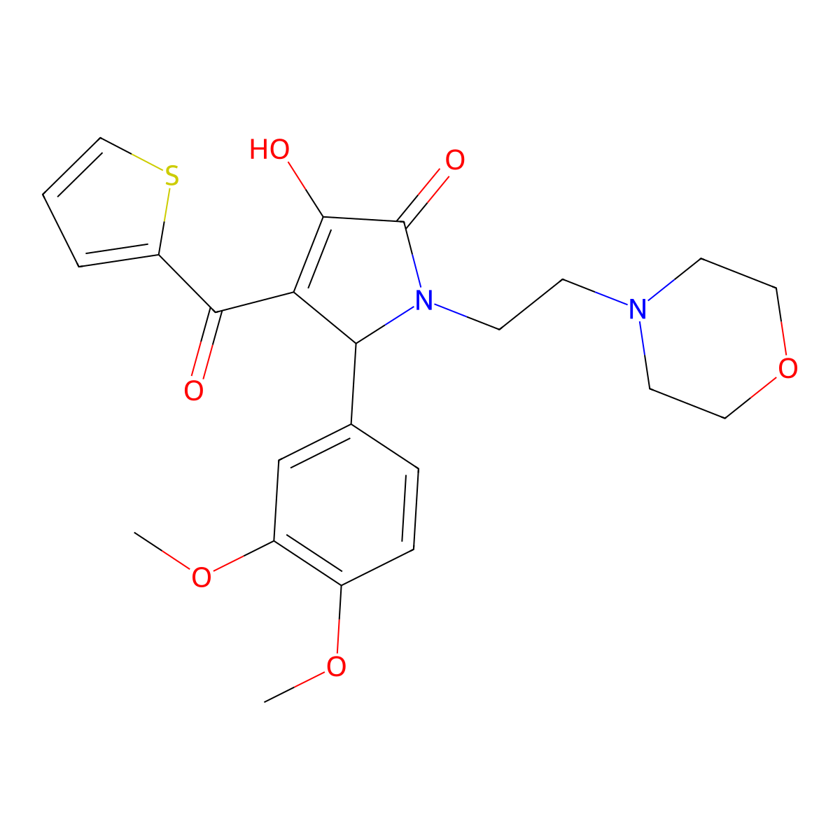 2-(3,4-dimethoxyphenyl)-4-hydroxy-1-(2-morpholin-4-ylethyl)-3-(thiophene-2-carbonyl)-2H-pyrrol-5-one molecular structure, CAS 381186-81-8
