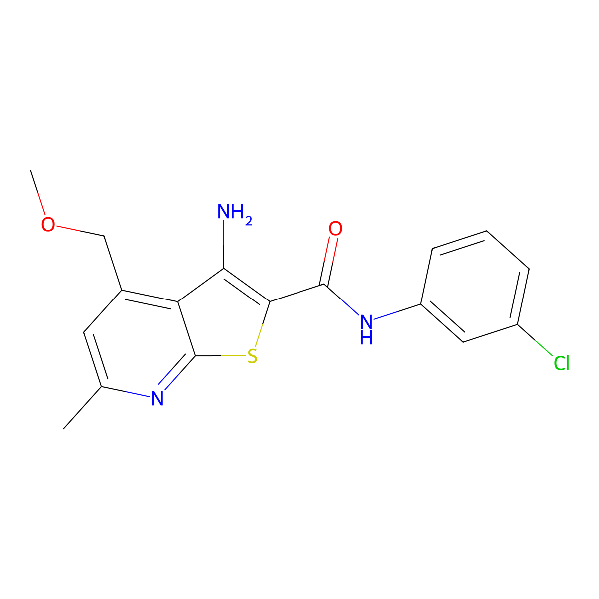 3-Amino-N-(3-chlorophenyl)-4-(methoxymethyl)-6-methylthieno[2,3-b]pyridine-2-carboxamide molecular structure, CAS 381186-87-4
