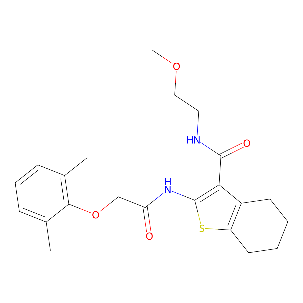 2-[[2-(2,6-dimethylphenoxy)acetyl]amino]-N-(2-methoxyethyl)-4,5,6,7-tetrahydro-1-benzothiophene-3-carboxamide molecular structure, CAS 381187-29-7