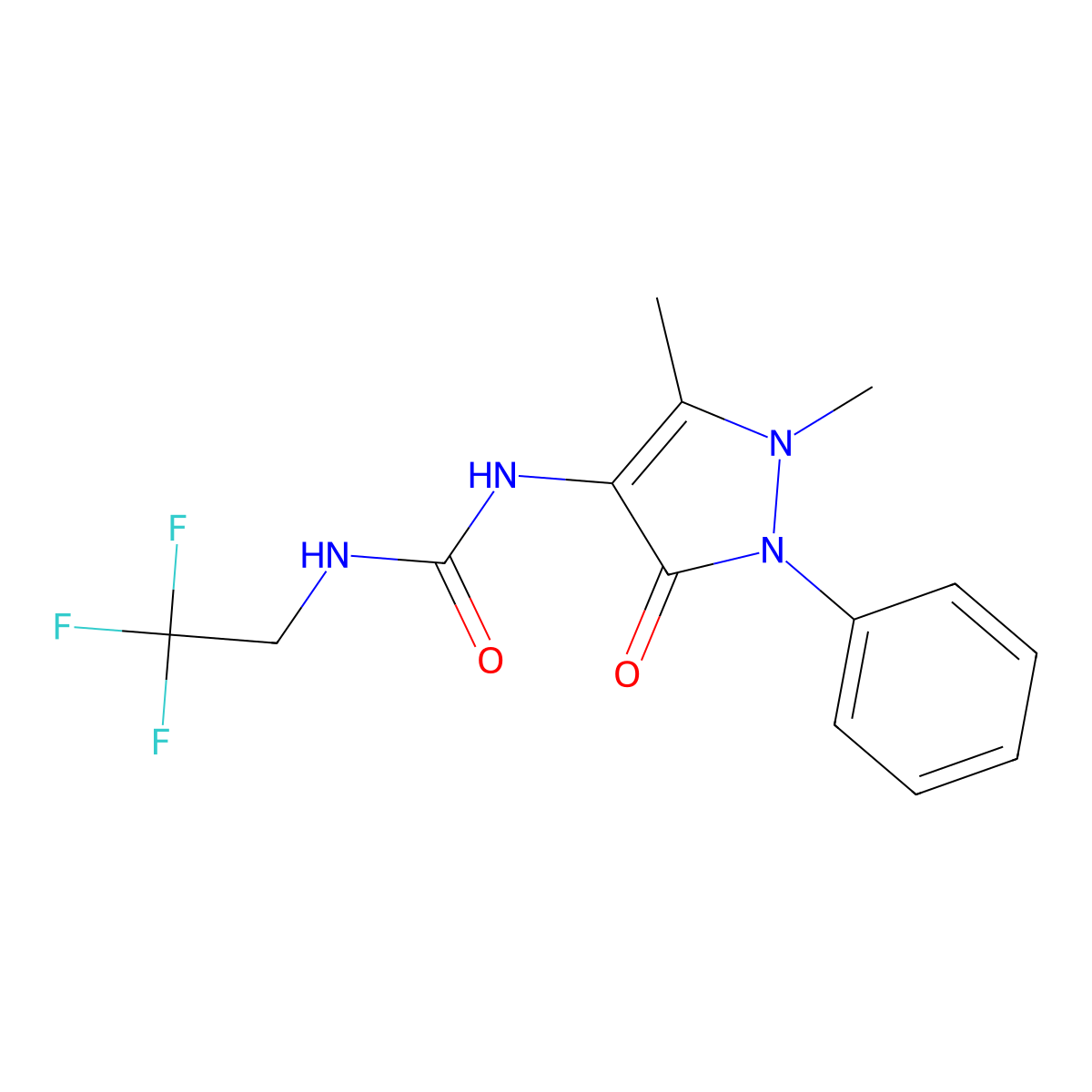 1-(1,5-dimethyl-3-oxo-2-phenyl-2,3-dihydro-1H-pyrazol-4-yl)-3-(2,2,2-trifluoroethyl)urea molecular structure, CAS 381187-97-9