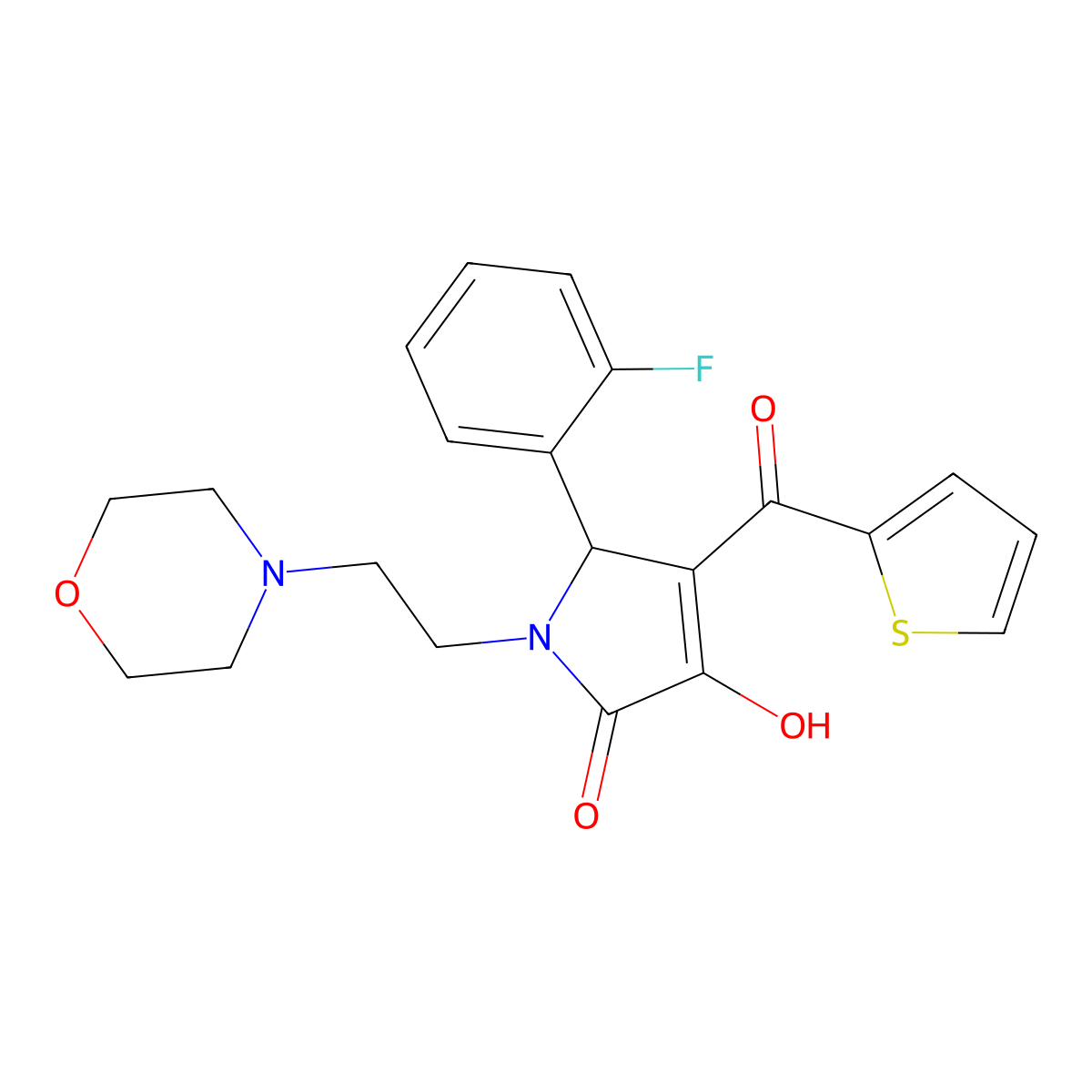 5-(2-Fluorophenyl)-3-hydroxy-1-(2-(4-morpholinyl)ethyl)-4-(2-thienylcarbonyl)-1,5-dihydro-2H-pyrrol-2-one molecular structure, CAS 381188-66-5