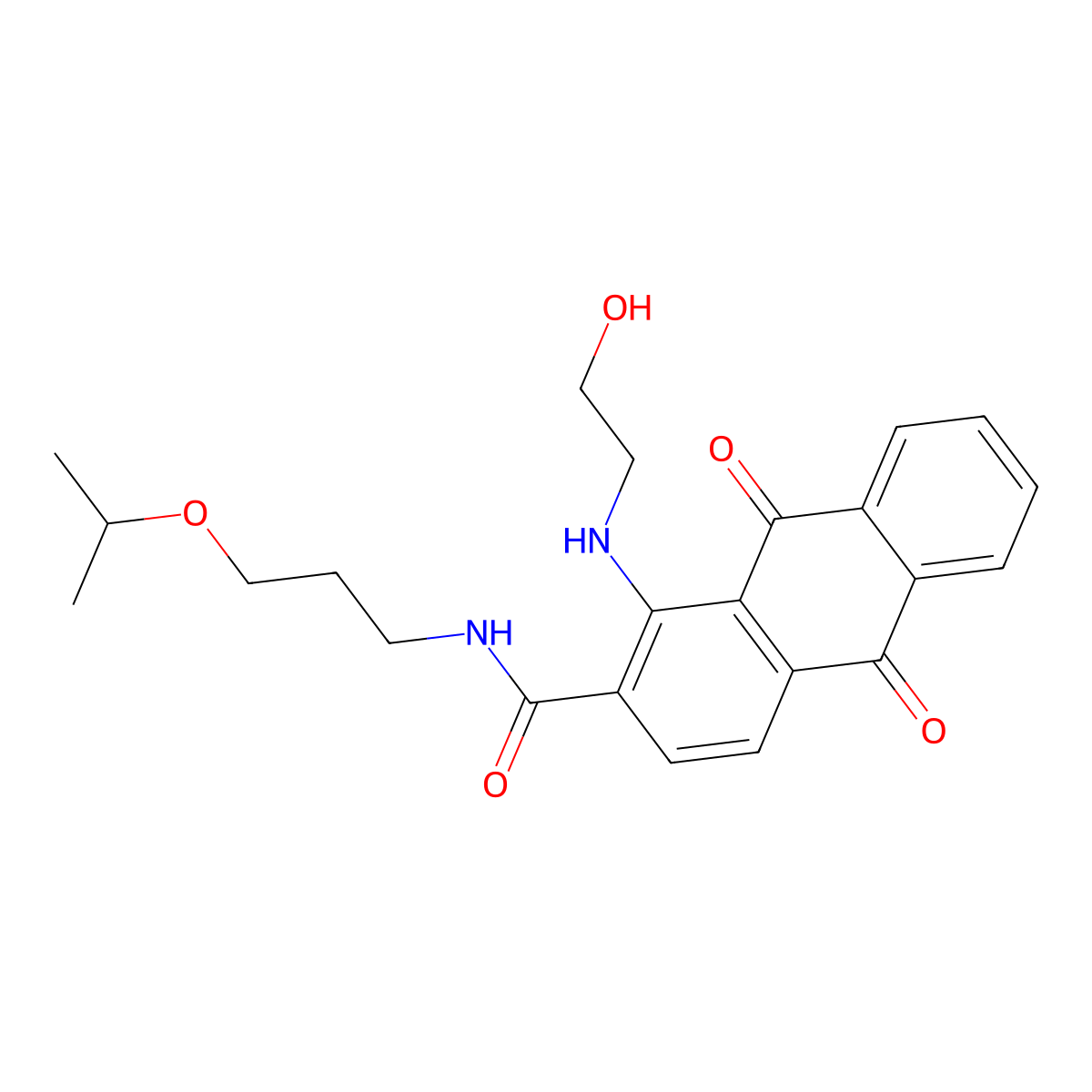 1-((2-hydroxyethyl)amino)-N-(3-isopropoxypropyl)-9,10-dioxo-9,10-dihydroanthracene-2-carboxamide molecular structure, CAS 381188-70-1