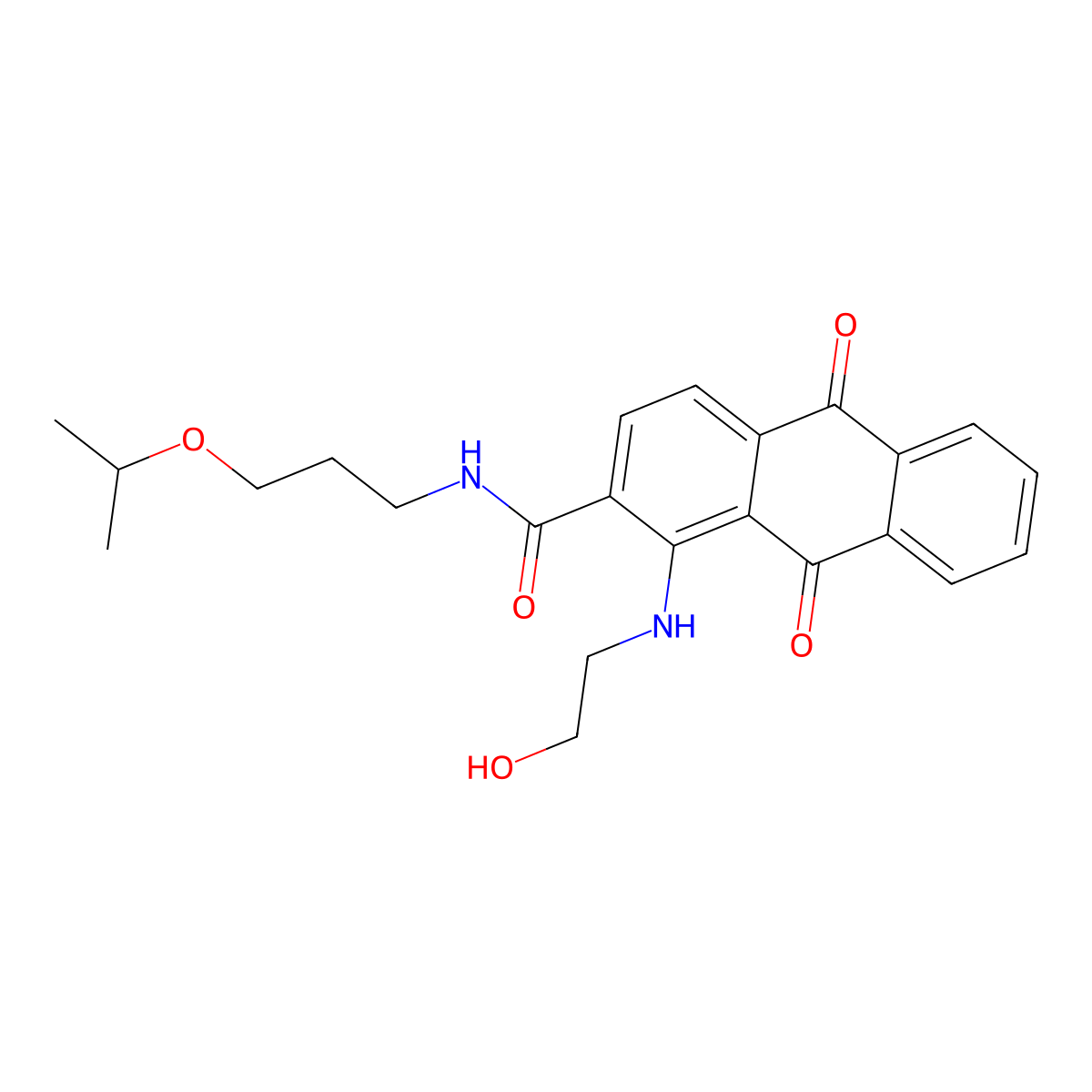 1-((2-hydroxyethyl)amino)-N-(3-isopropoxypropyl)-9,10-dioxo-9,10-dihydroanthracene-2-carboxamide molecular structure, CAS 381188-70-1