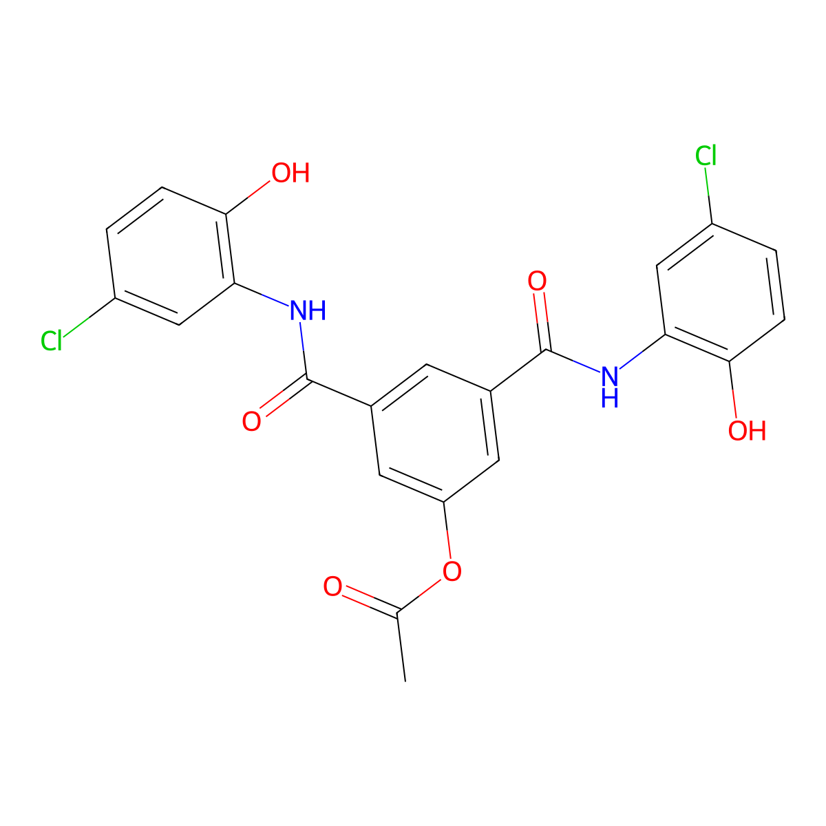 3,5-Bis((5-chloro-2-hydroxyphenyl)carbamoyl)phenyl acetate molecular structure, CAS 381188-71-2