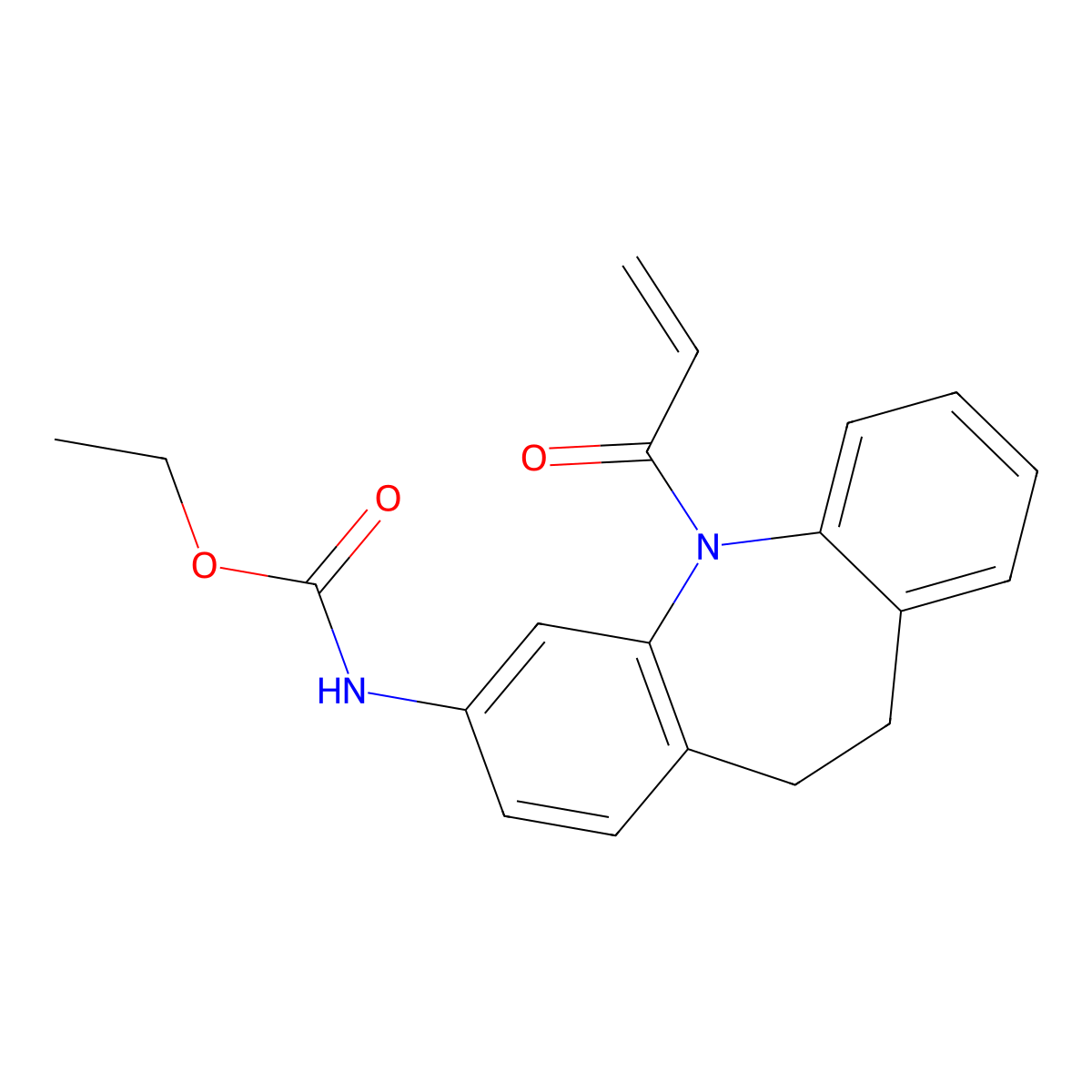 ethyl N-(11-prop-2-enoyl-5,6-dihydrobenzo[b][1]benzazepin-2-yl)carbamate molecular structure, CAS 381188-73-4
