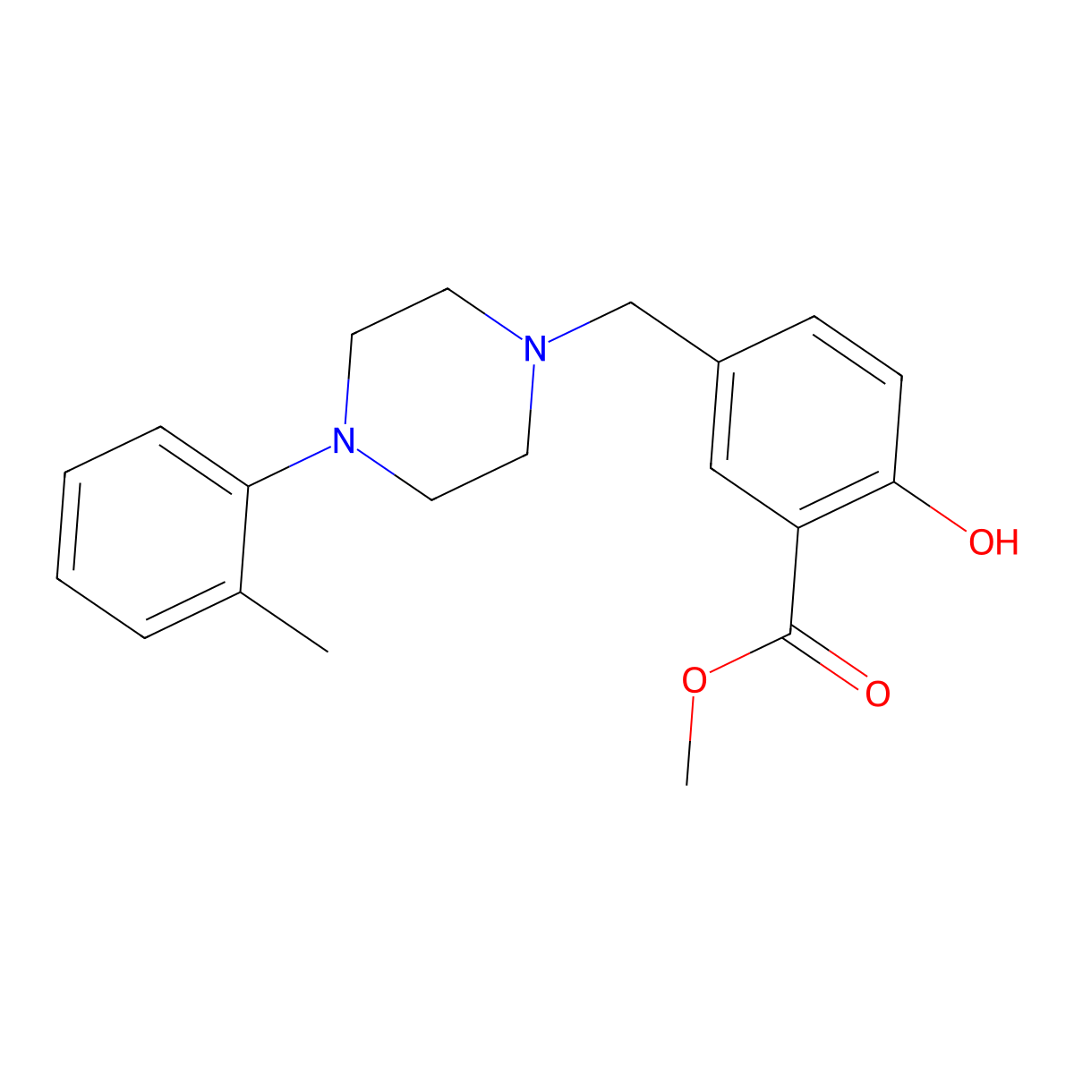Methyl 2-hydroxy-5-{[4-(2-methylphenyl)piperazin-1-yl]methyl}benzoate molecular structure, CAS 381189-12-4