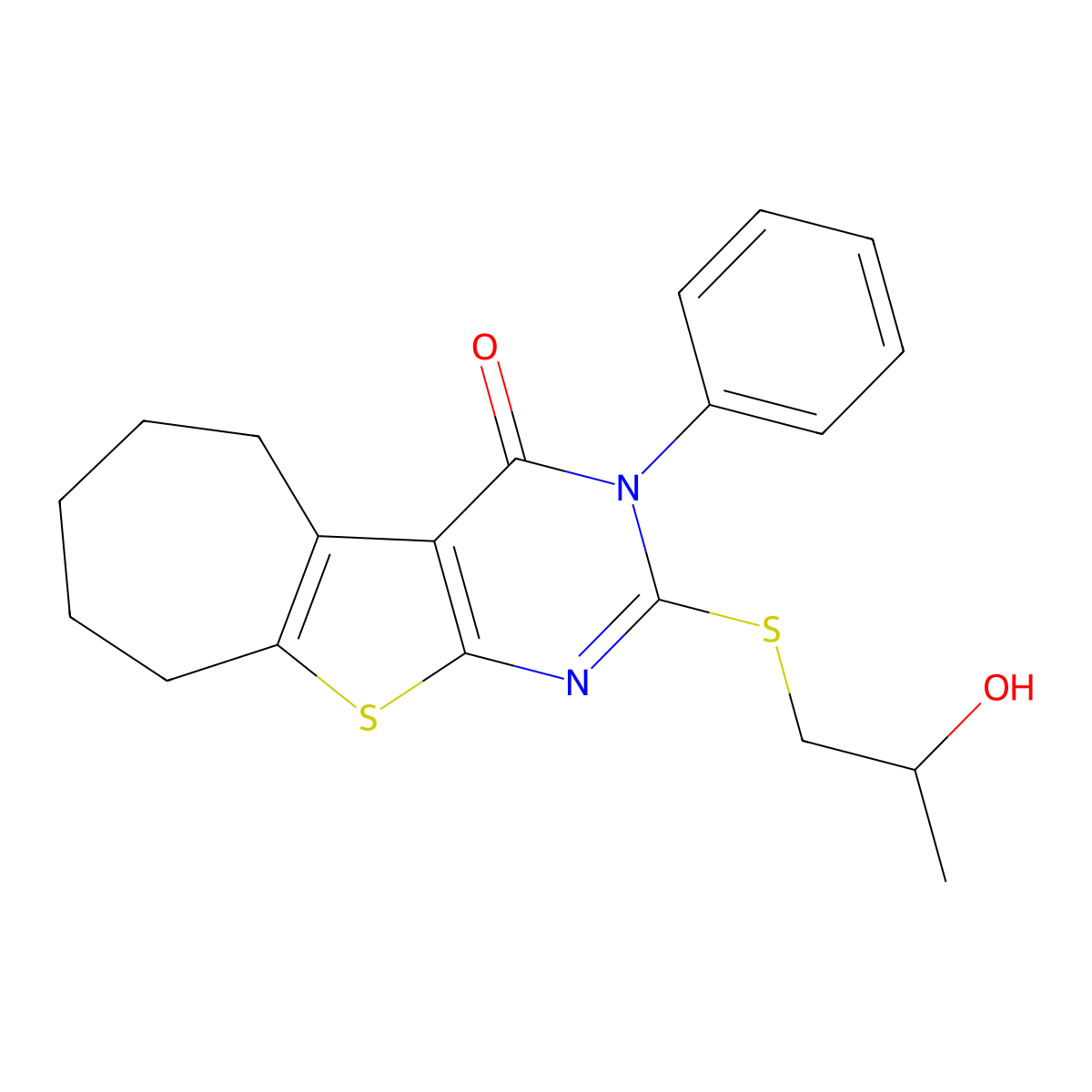 2-[(2-hydroxypropyl)sulfanyl]-3-phenyl-3,5,6,7,8,9-hexahydro-4H-cyclohepta[4,5]thieno[2,3-d]pyrimidin-4-one molecular structure, CAS 381189-34-0
