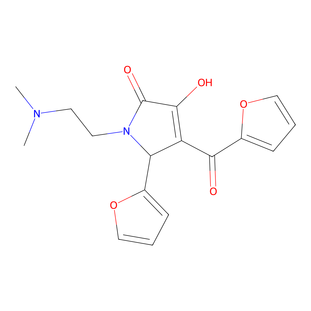 1-[2-(dimethylamino)ethyl]-4-(2-furoyl)-5-(2-furyl)-3-hydroxy-1,5-dihydro-2H-pyrrol-2-one molecular structure, CAS 381189-66-8