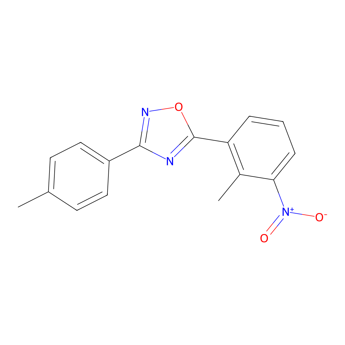 5-(2-Methyl-3-nitrophenyl)-3-(4-methylphenyl)-1,2,4-oxadiazole molecular structure, CAS 381189-80-6