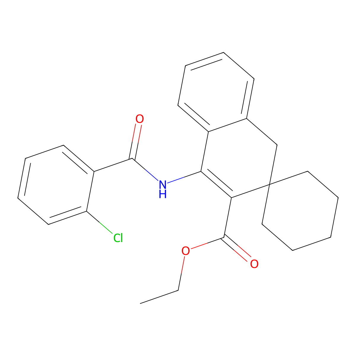 ethyl 1-[(2-chlorobenzoyl)amino]spiro[4H-naphthalene-3,1'-cyclohexane]-2-carboxylate molecular structure, CAS 381190-08-5