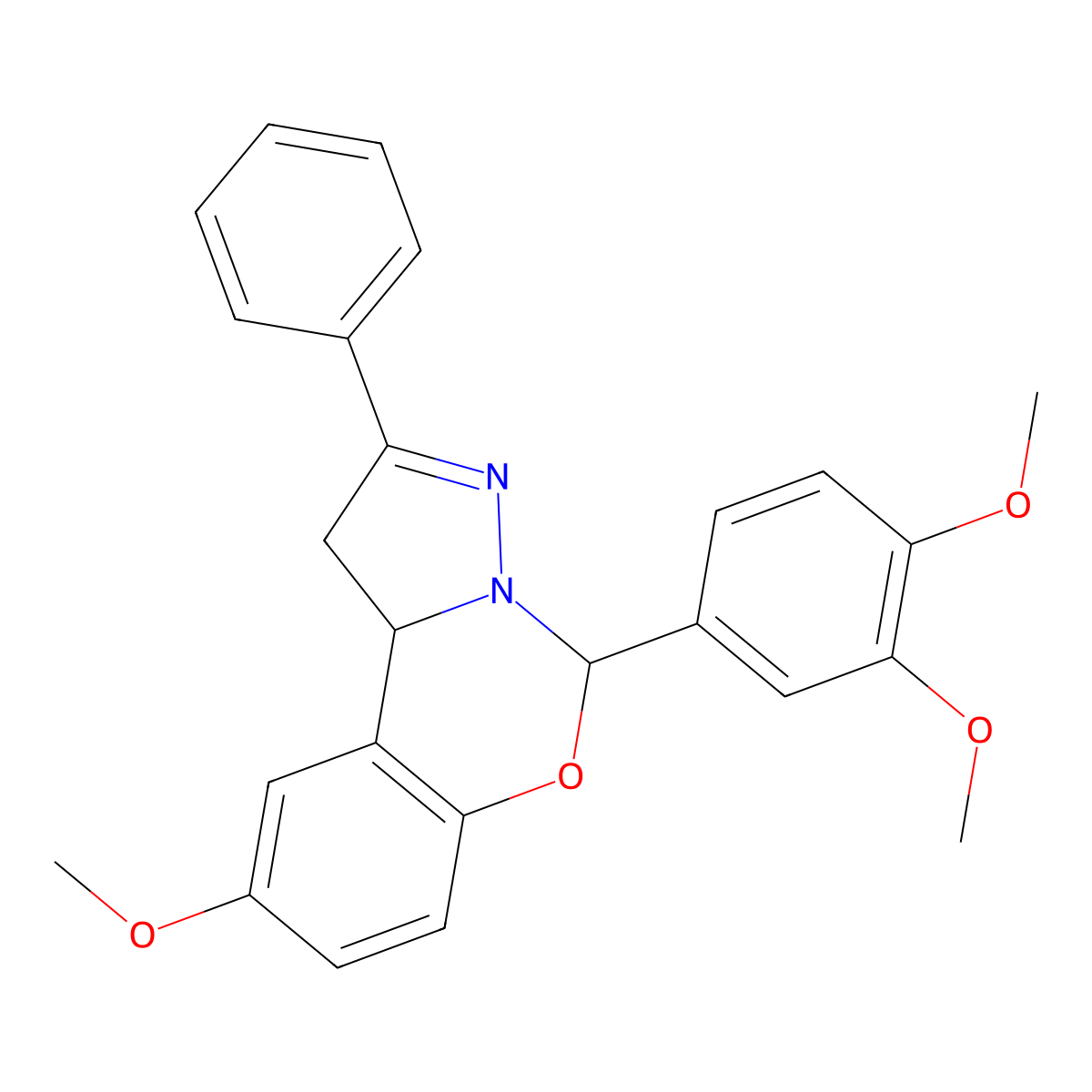 5-(3,4-Dimethoxyphenyl)-9-methoxy-2-phenyl-1,10b-dihydropyrazolo[1,5-c][1,3]benzoxazine molecular structure, CAS 381190-15-4
