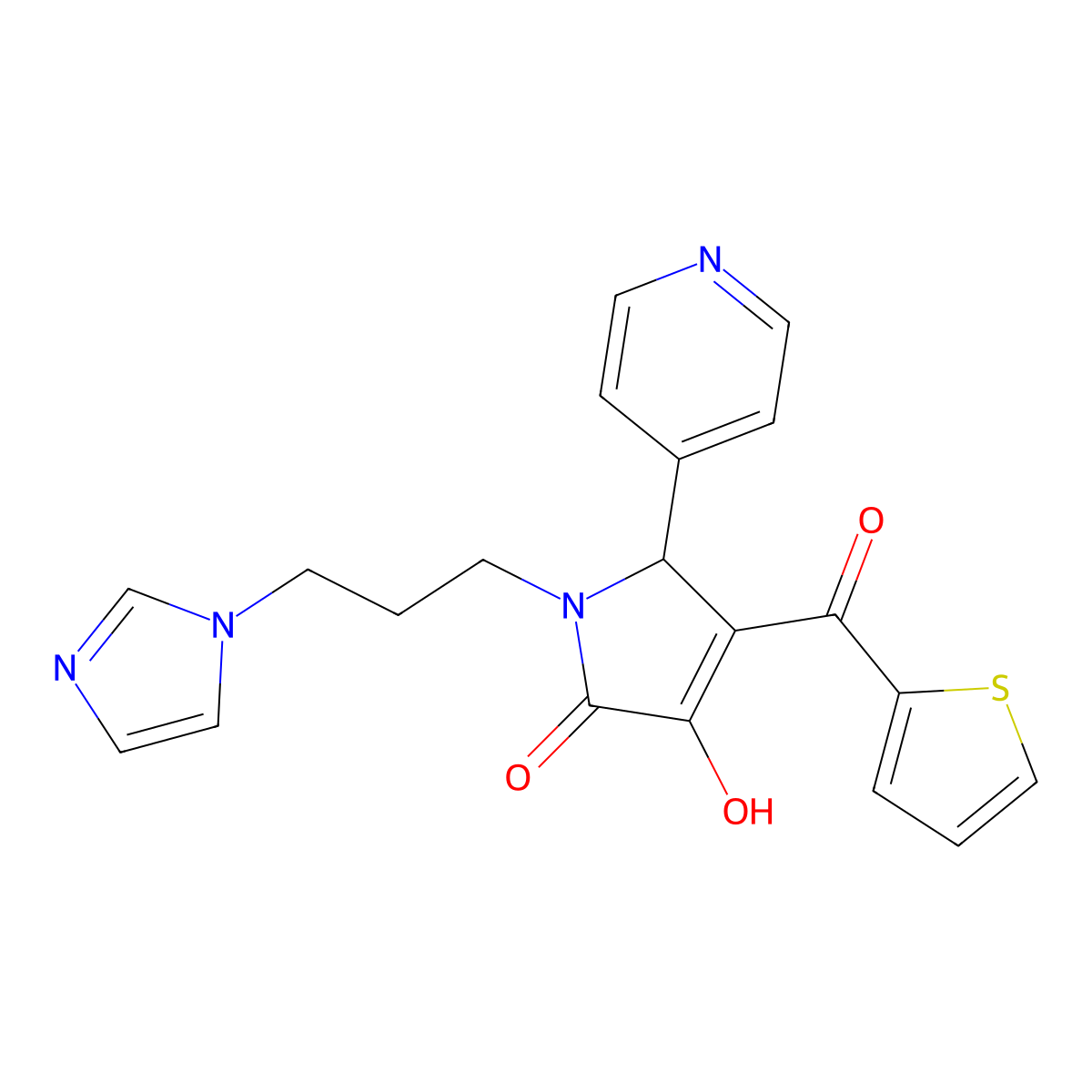 1-(3-(1H-imidazol-1-yl)propyl)-3-hydroxy-5-(pyridin-4-yl)-4-(thiophene-2-carbonyl)-1H-pyrrol-2(5H)-one molecular structure, CAS 381190-21-2