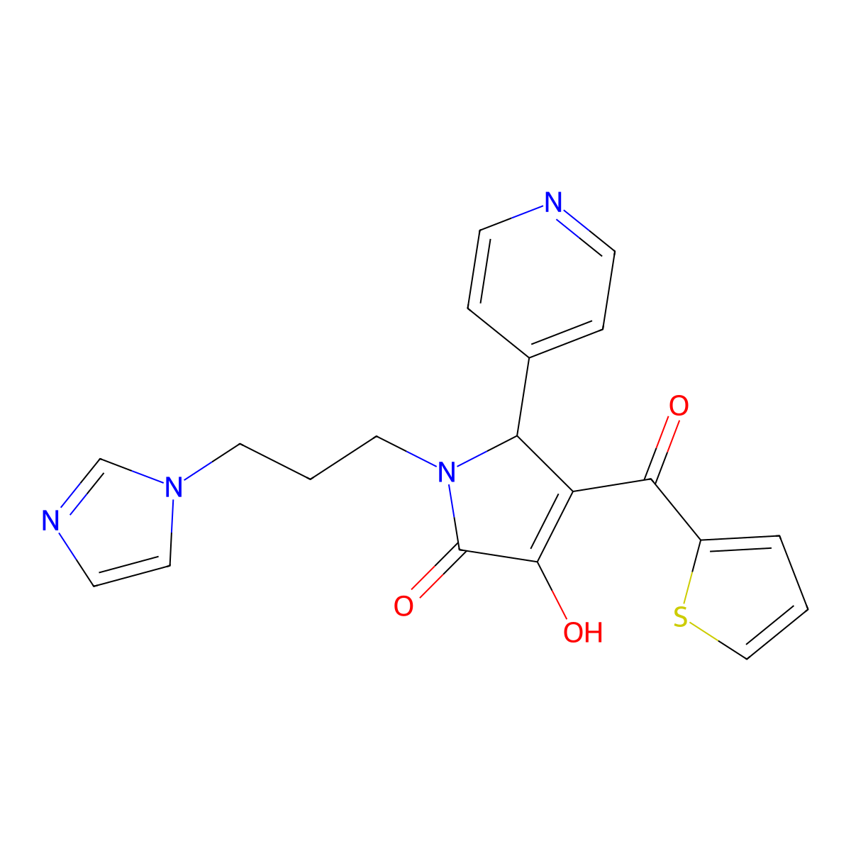 1-(3-(1H-imidazol-1-yl)propyl)-3-hydroxy-5-(pyridin-4-yl)-4-(thiophene-2-carbonyl)-1H-pyrrol-2(5H)-one molecular structure, CAS 381190-21-2