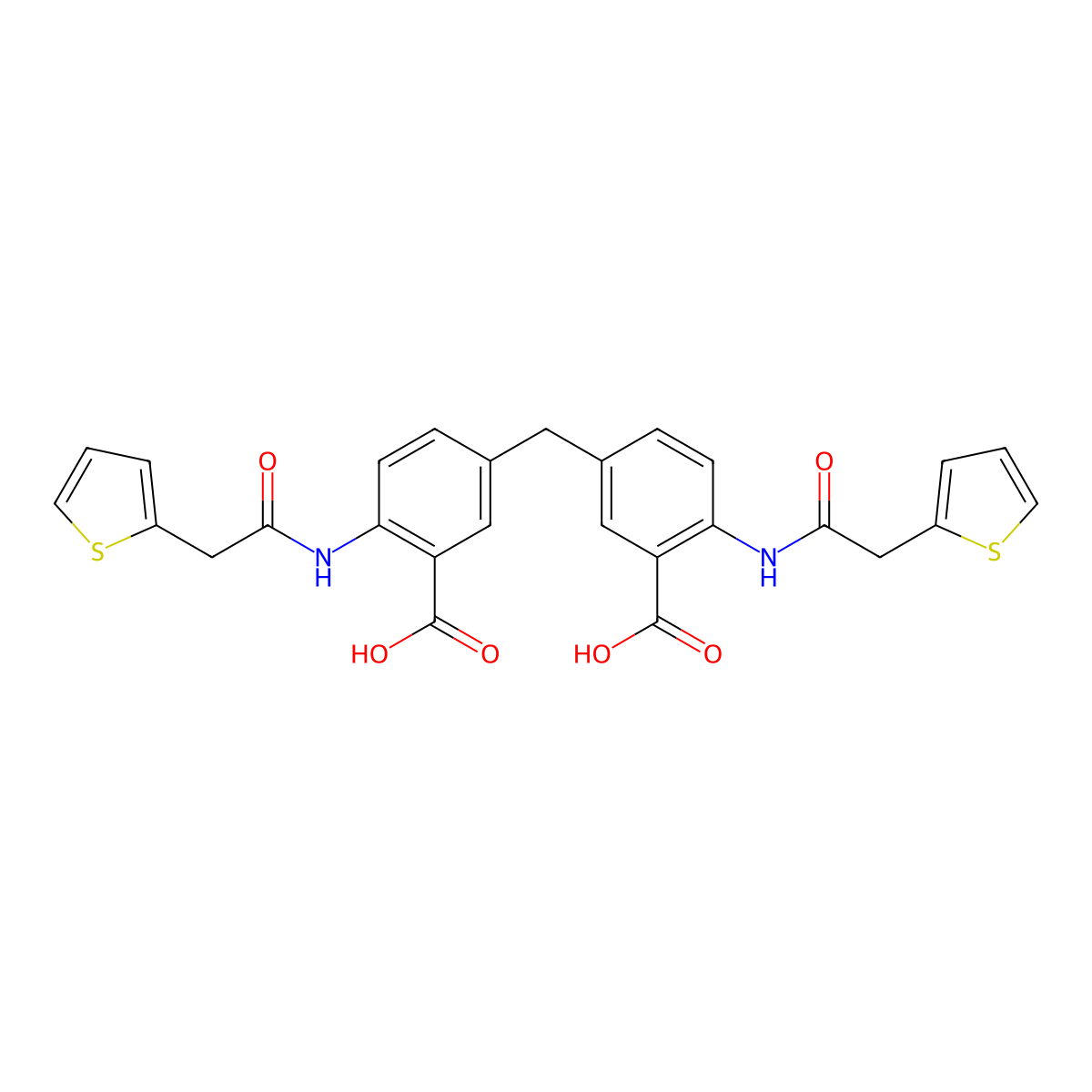 3,3'-Methanediylbis{6-[(thiophen-2-ylacetyl)amino]benzoic acid} molecular structure, CAS 381191-23-7