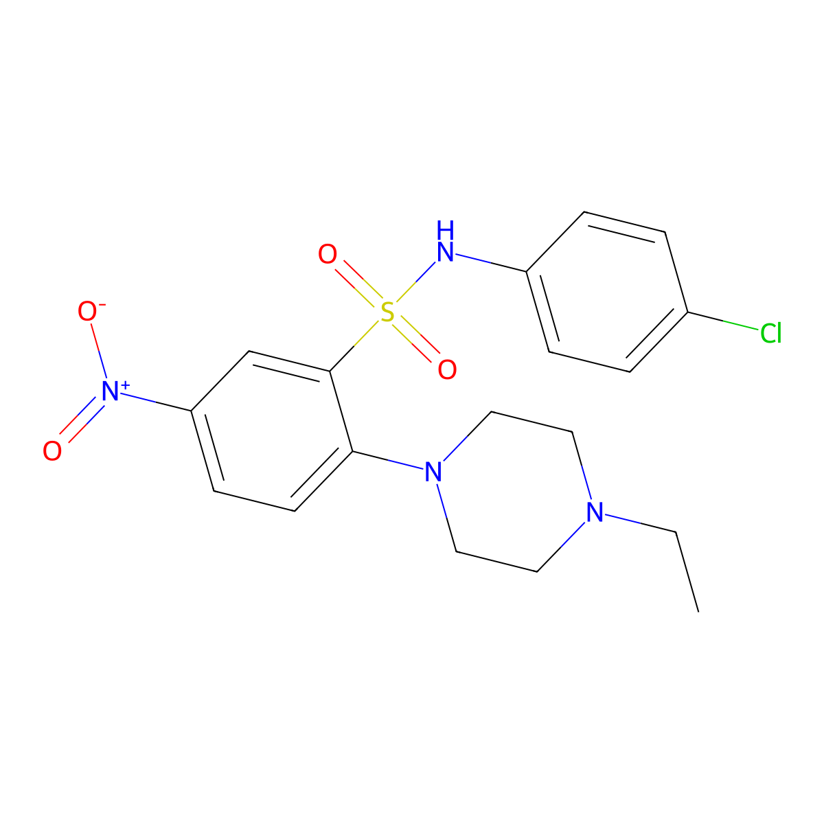 N-(4-chlorophenyl)-2-(4-ethylpiperazin-1-yl)-5-nitrobenzenesulfonamide molecular structure, CAS 381191-34-0