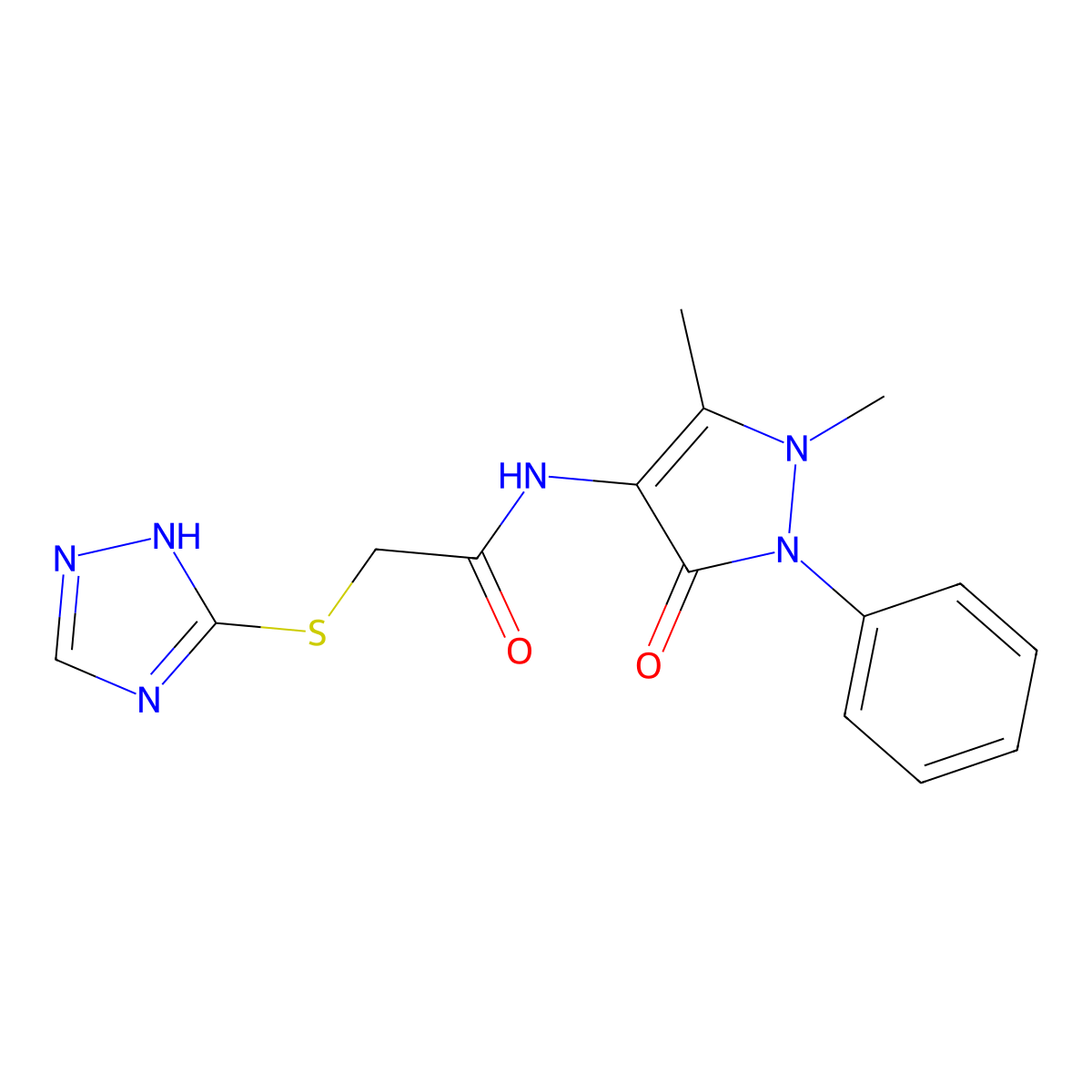 N-(1,5-dimethyl-3-oxo-2-phenyl-2,3-dihydro-1H-pyrazol-4-yl)-2-(4H-1,2,4-triazol-3-ylsulfanyl)acetamide molecular structure, CAS 381191-51-1