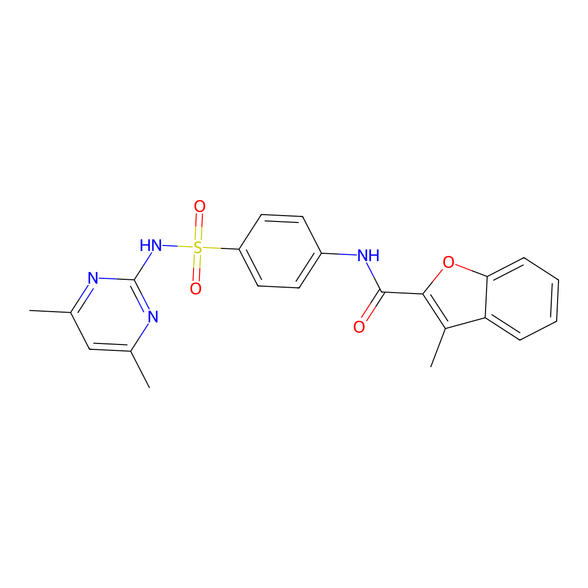 N-{4-[(4,6-dimethylpyrimidin-2-yl)sulfamoyl]phenyl}-3-methyl-1-benzofuran-2-carboxamide molecular structure, CAS 381192-06-9