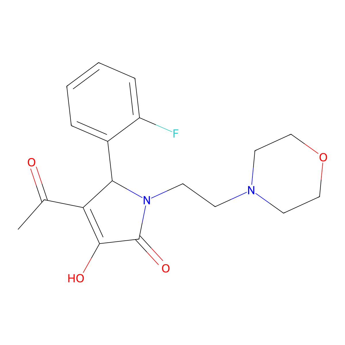 Pyrrol-2(5H)-one, 4-acetyl-5-(2-fluorophenyl)-3-hydroxy-1-(2-morpholinoethyl)- molecular structure, CAS 381192-13-8