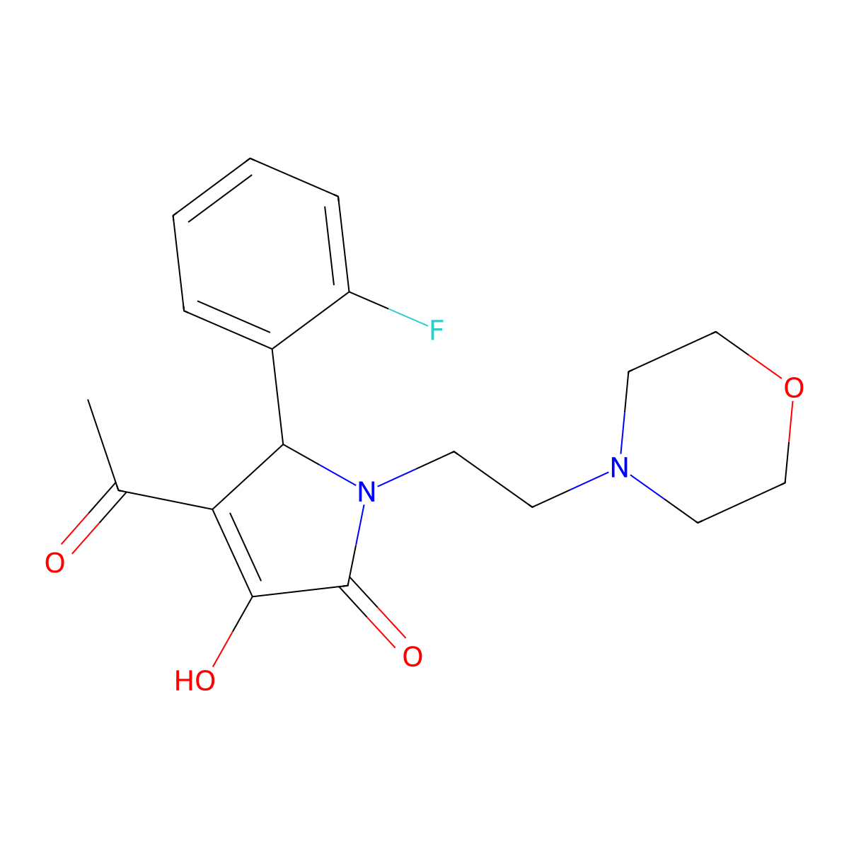 Pyrrol-2(5H)-one, 4-acetyl-5-(2-fluorophenyl)-3-hydroxy-1-(2-morpholinoethyl)- molecular structure, CAS 381192-13-8