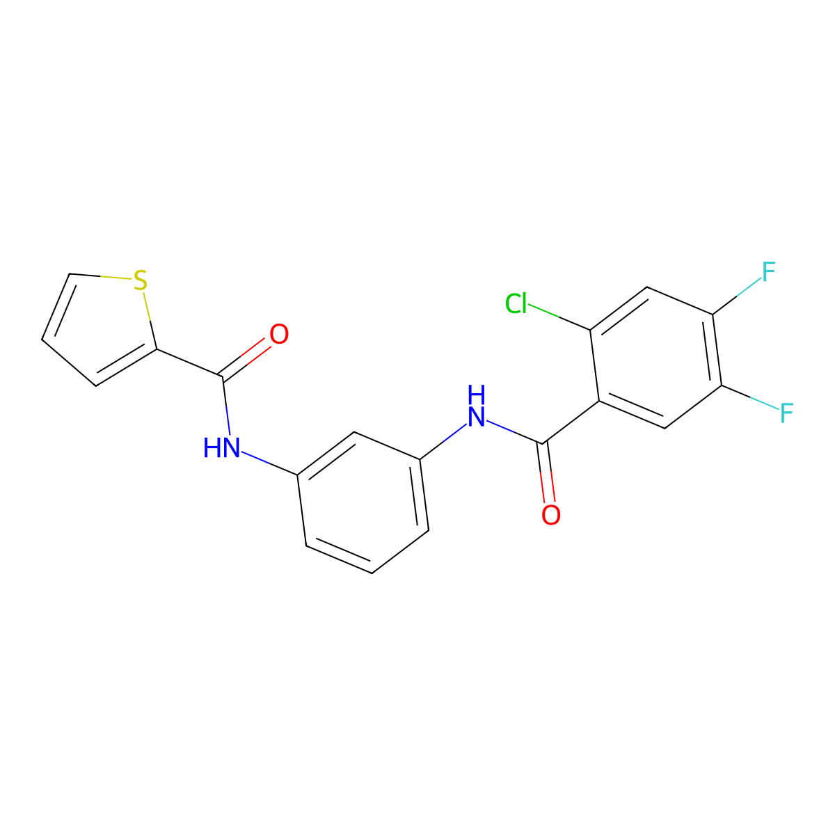 Thiophene-2-carboxamide, N-[3-(2-chloro-4,5-difluorobenzoylamino)phenyl]- molecular structure, CAS 381193-87-9