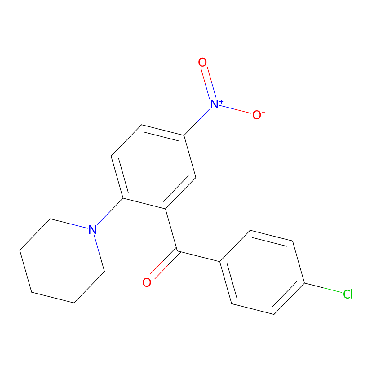 (4-Chlorophenyl)-(5-nitro-2-piperidin-1-ylphenyl)methanone molecular structure, CAS 381194-97-4